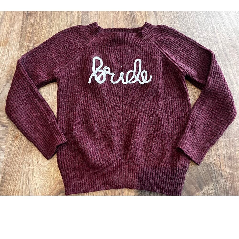 LOFT Outlet Women’s Sweater Medium‎ Maroon Bride Script Knit Pullover